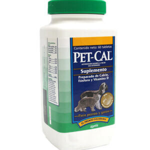 PETCAL Suplemento de Calcio, Fósforo y Vitamina D para Perros y Gatos 60 Tabletas
